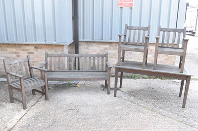 Lot 149 - A garden table and three chairs, also a...