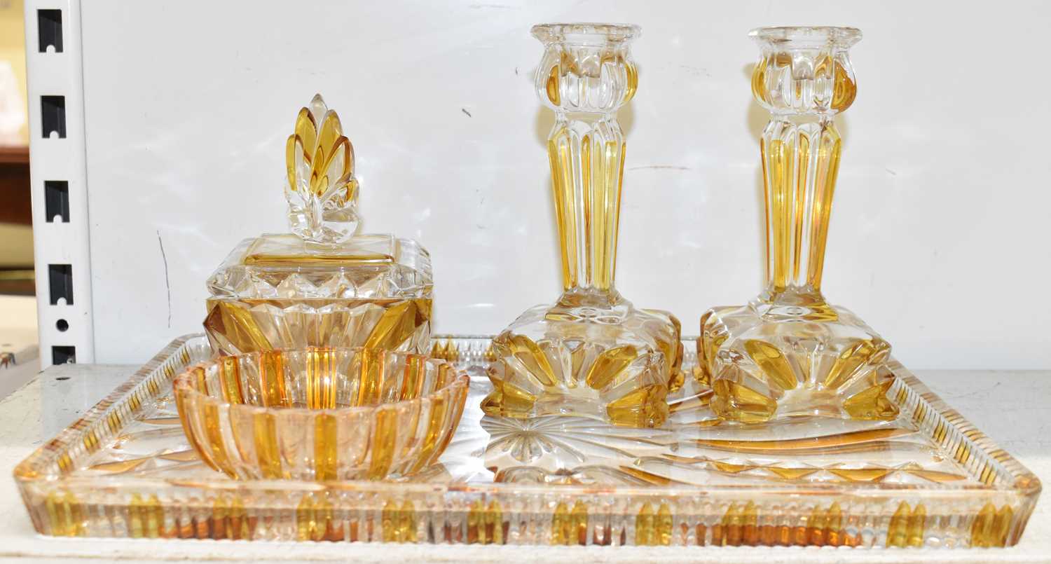 Lot 566 - A cut glass Art Deco style amber coloured...