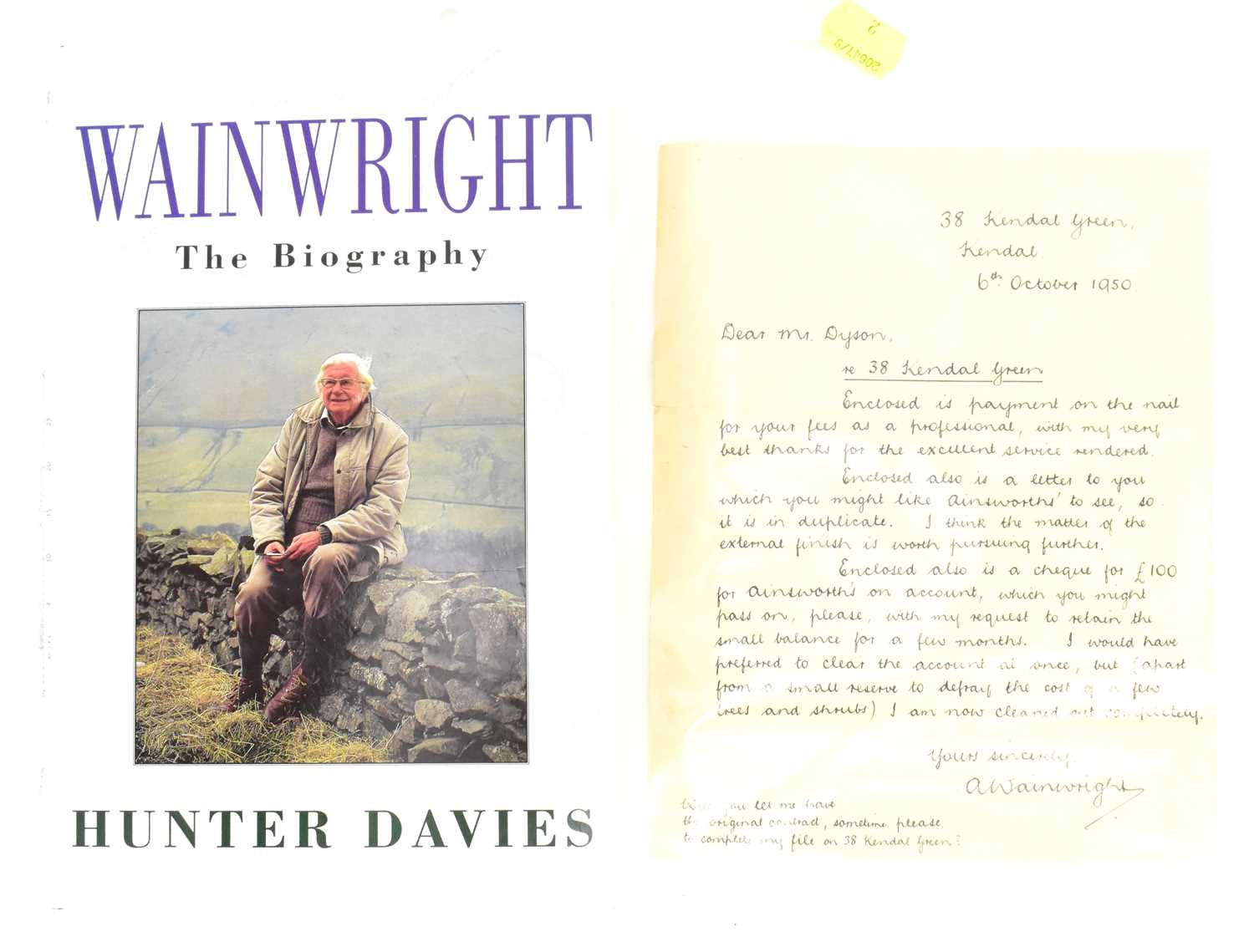 Lot 822 - WAINWRIGHT, ALFRED; a signed letter to Mr...