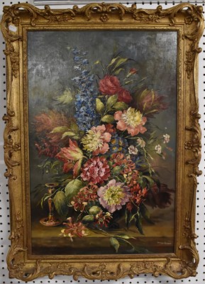 Lot 722 - DOROTHY GARRETT; oil on board, still life,...