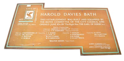 Lot 162 - A copper plaque for 'Harold Davies Bath. This...