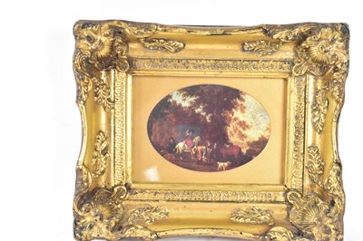 Lot 702 - A gilt framed oval image of warriors on...