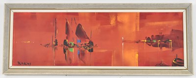 Lot 703 - GEORGE R DEAKIN; an abstract oil on board...