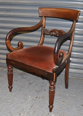 Lot 111 - A William IV mahogany bar back elbow chair on...