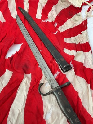 Lot 164 - A Japanese early war Arisaka bayonet and flag.