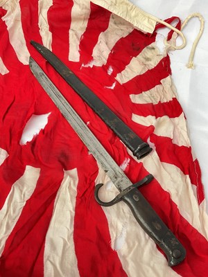 Lot 164 - A Japanese early war Arisaka bayonet and flag.