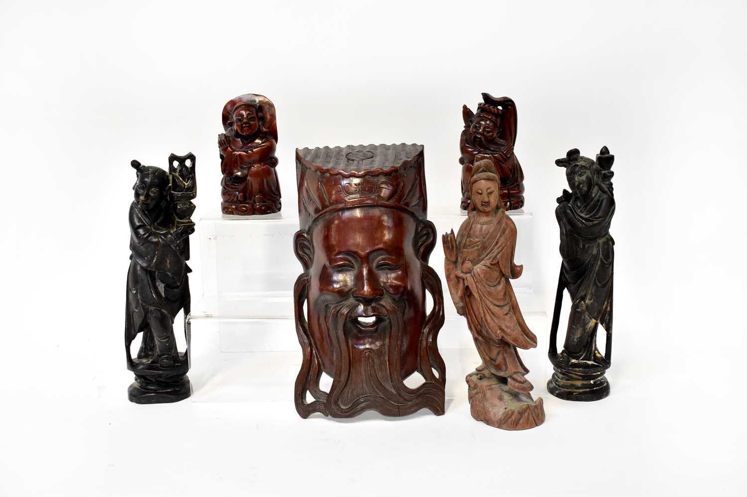 Lot 328 - A group of five Oriental items, an ebonised...