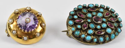 Lot 889 - A yellow metal, amethyst and seed pearl...