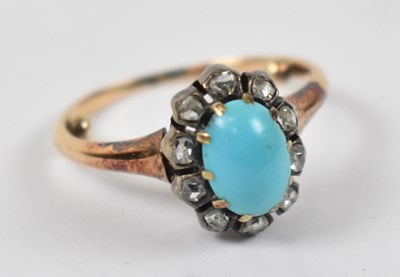 Lot 890 - A yellow metal turquoise and diamond cluster...