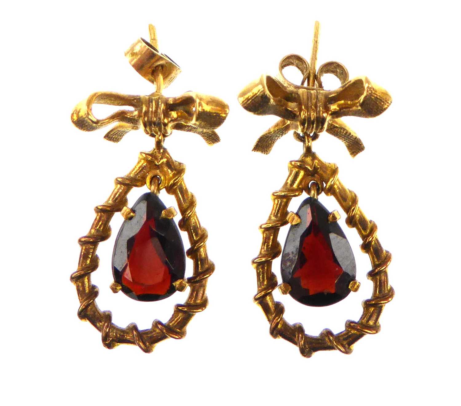 Lot 1041 - A pair of early 20th century 9ct gold earrings...