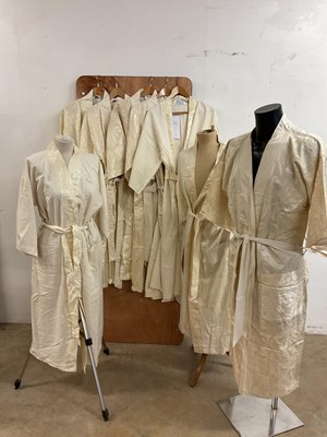 Lot 178 - Eight raw silk and figured silk kimonos in...