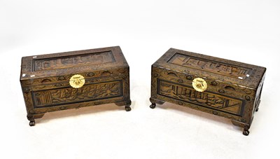 Lot 82 - Two mid-20th century Oriental carved chests to...