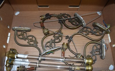 Lot 181 - A set of five brass wall lights, and a brass...