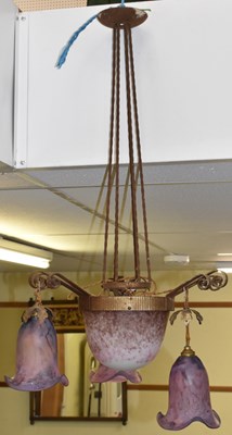 Lot 162 - A French metal framed Art Glass chandelier...