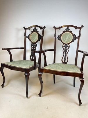 Lot 766 - A pair of mahogany elbow chairs with...