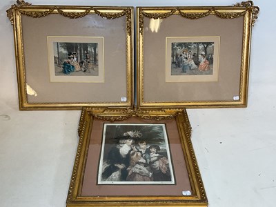 Lot 121 - A pair of gilt framed coloured prints and...