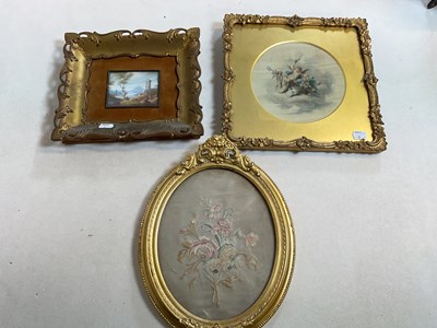 Lot 344 - Two small gilt framed pictures, and an oval...