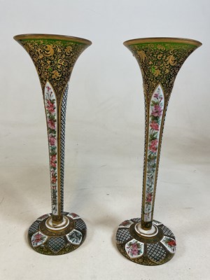 Lot 287 - A pair of Bohemian Green glass vases (af)