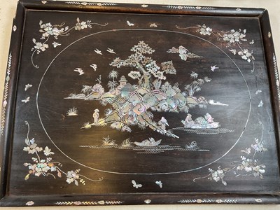 Lot 709 - Three mother of pearl inlaid plaques largest...