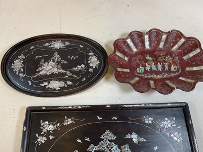 Lot 709 - Three mother of pearl inlaid plaques largest...