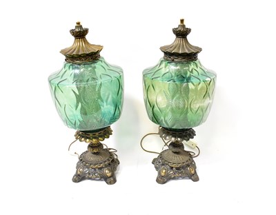 Lot 94 - FALKENSTEIN; a pair of large green glass and...