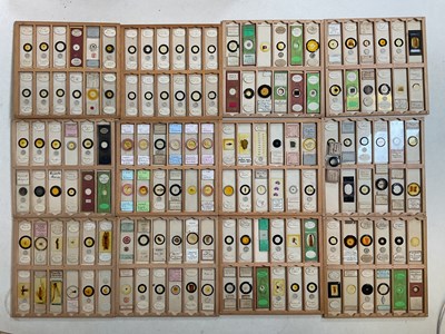 Lot 60 - A quantity of microscope slides in fitted...