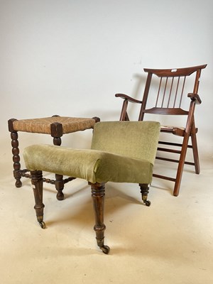 Lot 744 - A mahogany folding chair, a gout stool and a...