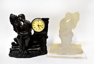 Lot 104 - AFTER CROSA; a resin figural mantel clock...