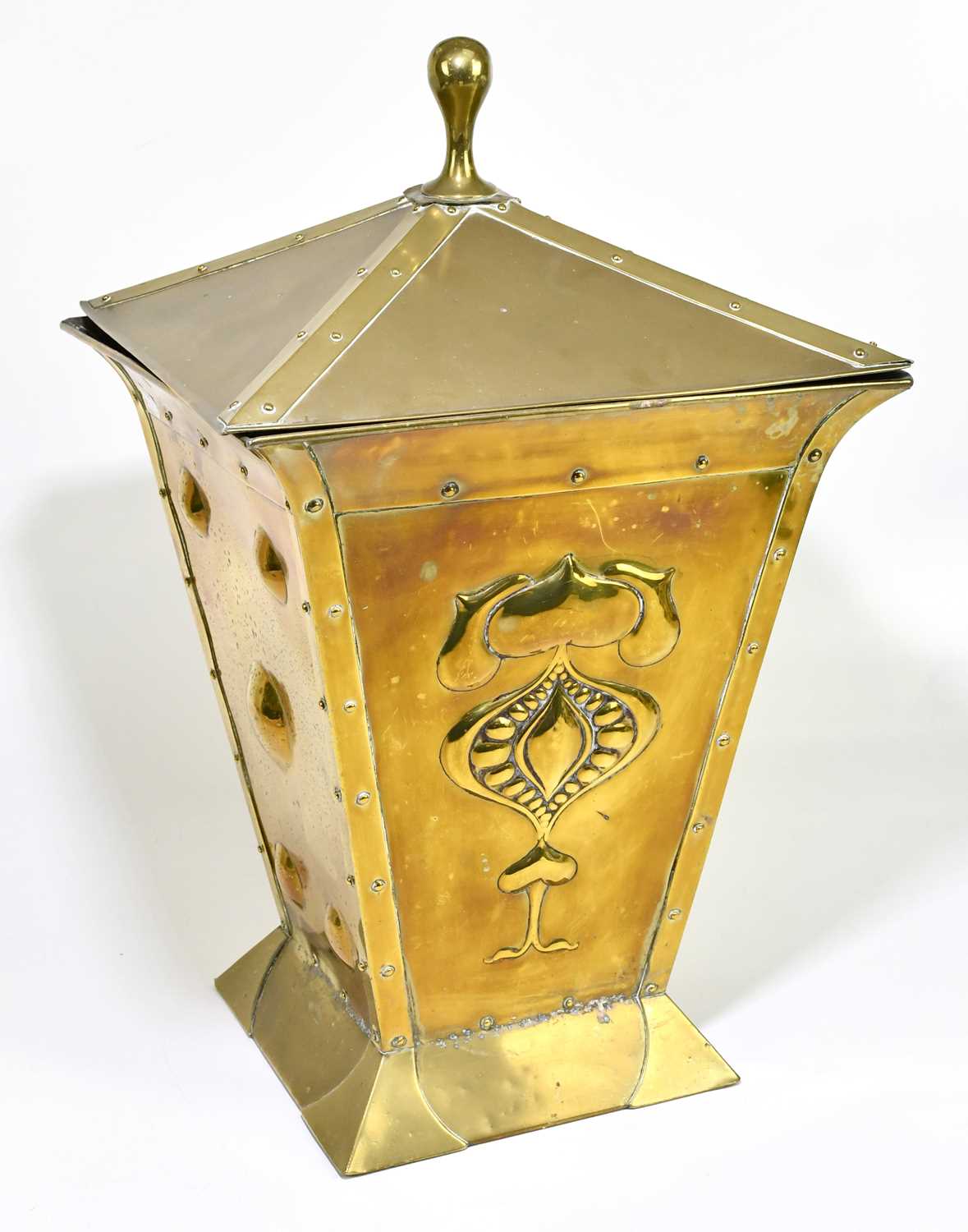 Lot 2634 - An Art Nouveau embossed brass coal bucket and...