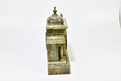 Lot 2694 - A green onyx Mausoleum mantel clock, height 37cm.