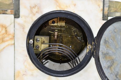 Lot 2694 - A green onyx Mausoleum mantel clock, height 37cm.
