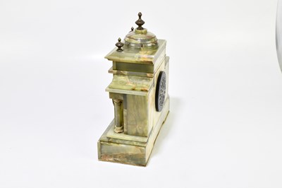 Lot 2694 - A green onyx Mausoleum mantel clock, height 37cm.