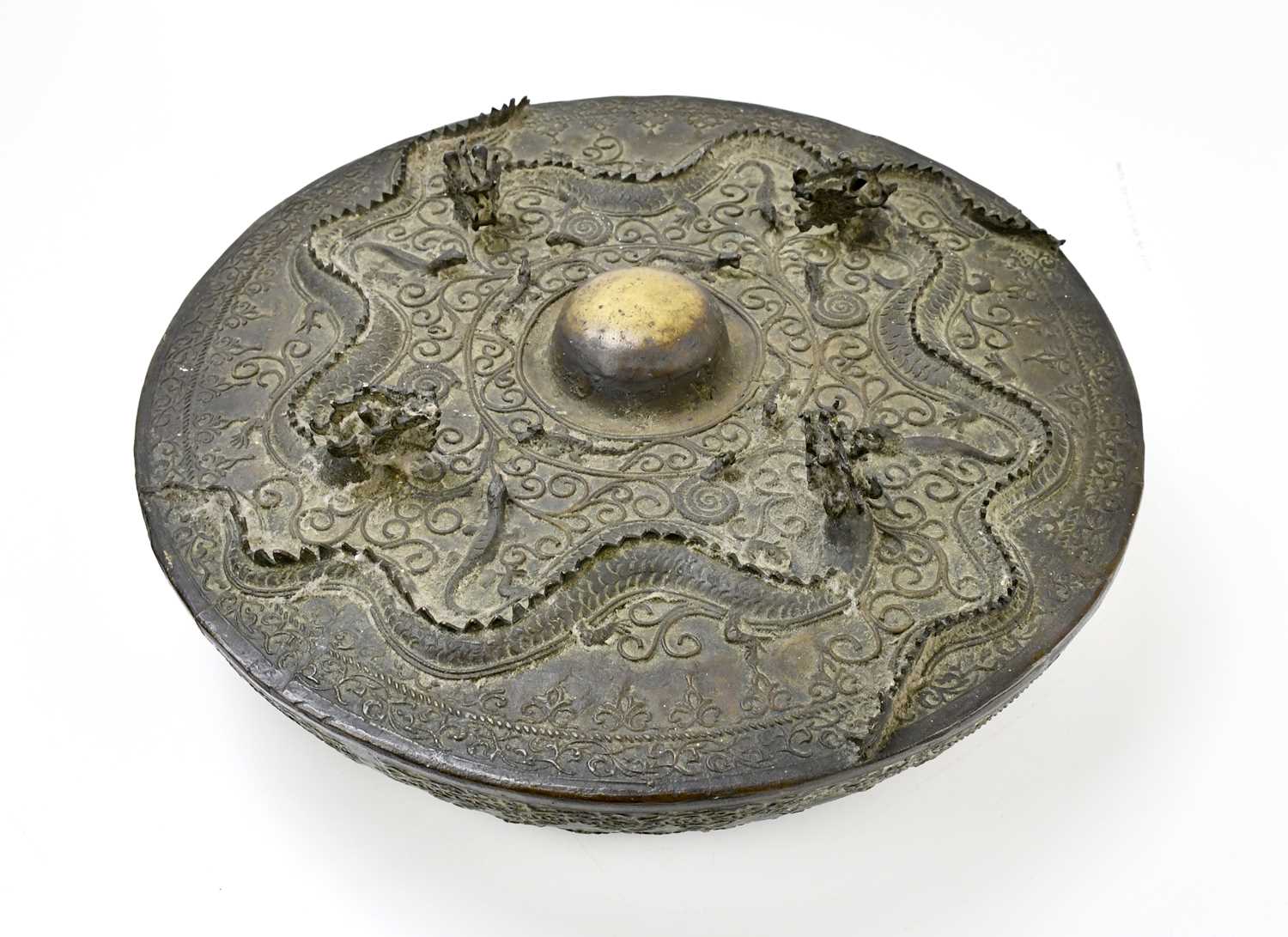 Lot 2109 - A cylindrical Chinese gong with raised...