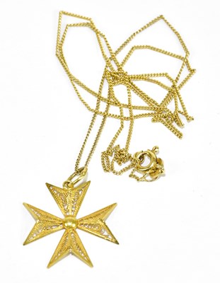 Lot 283 - An 18ct yellow filigree gold cross pendant...