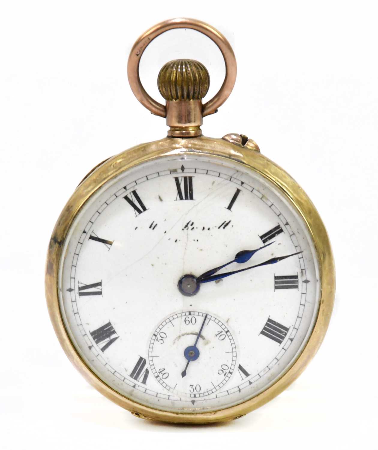 Lot 2989 - A 9ct yellow gold crown wind fob watch, the...