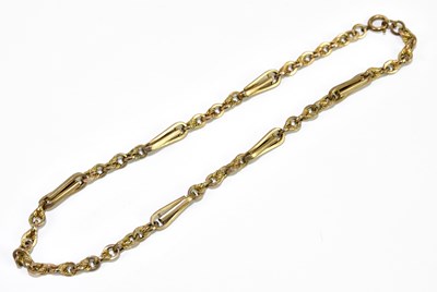 Lot 286 - A yellow metal fancy link watch chain stamped...