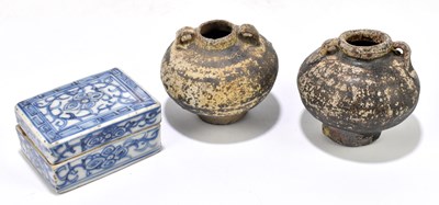 Lot 1026 - Two similar small Chinese Han dynasty 9206BC-220AD) juglets