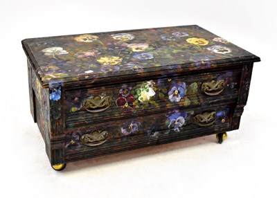 Lot 42 - A small two-drawer unit on castors, painted...