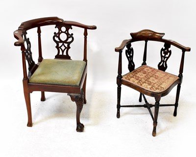 Lot 81 - Two mahogany corner chairs, comprising an...