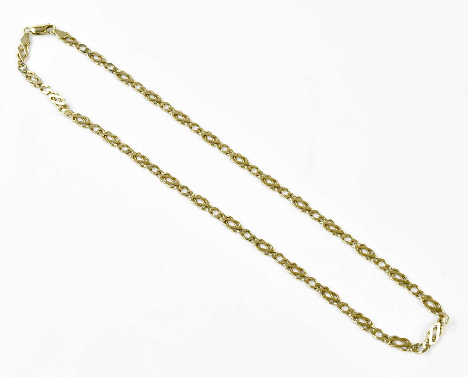 Lot 1421 - A 9ct gold knot link necklace, weight 12.5g.