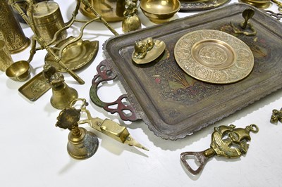 Lot 2627 - A collection of brass wares to include four...