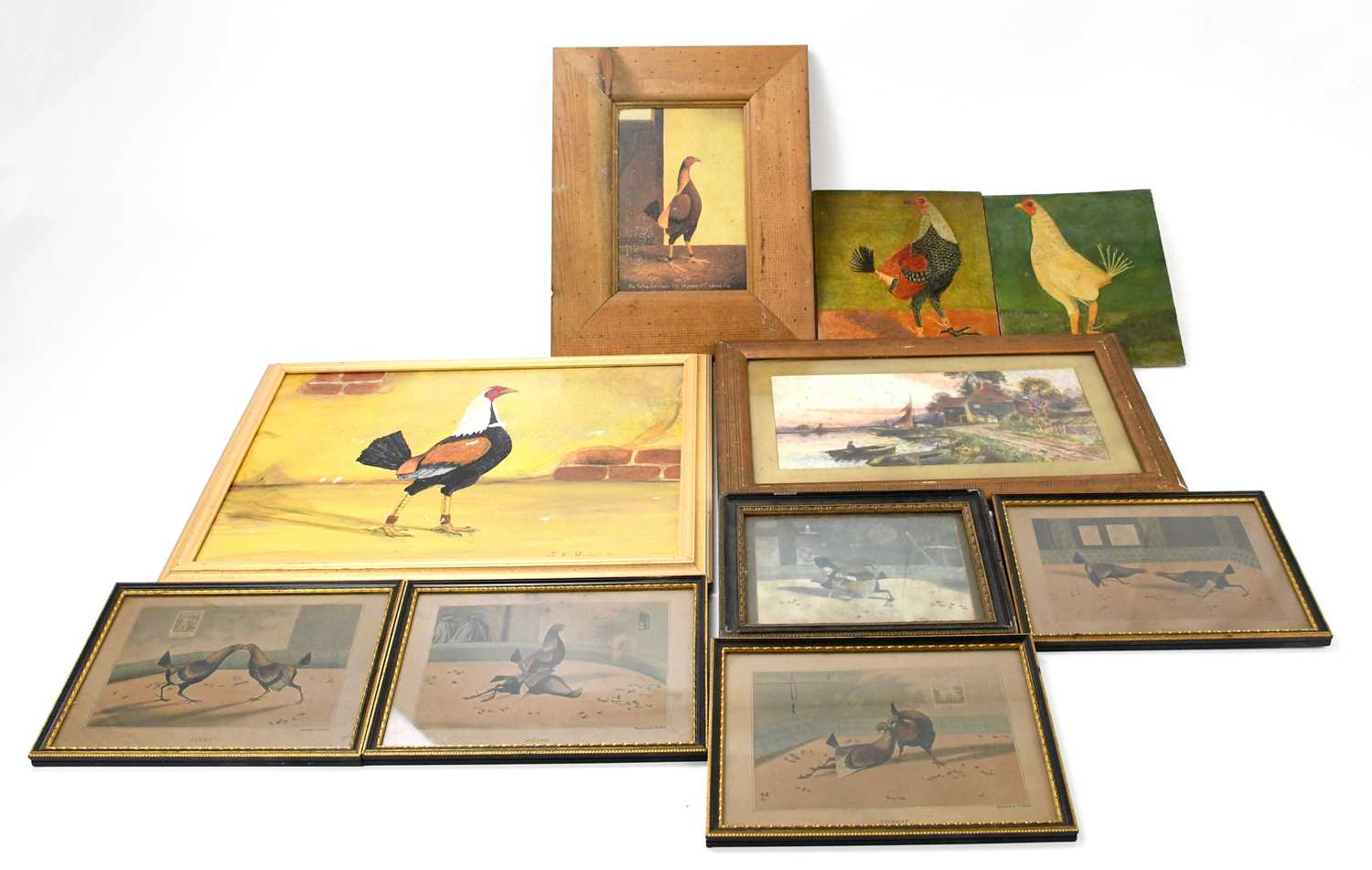 Lot 1682 - J E RIPPER; folk art oil on board, fighting...