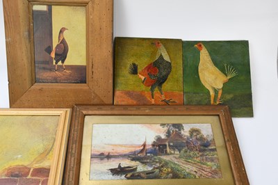 Lot 1682 - J E RIPPER; folk art oil on board, fighting...