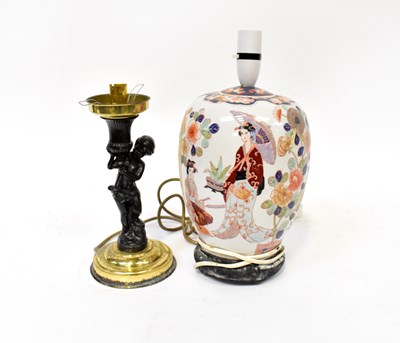 Lot 98 - An Oriental covered vase converted to a lamp,...