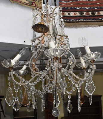 Lot 163 - A large cut glass six branch chandelier,...