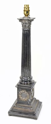 Lot 1035 - A large late 19th century silver plated Corinthian column table lamp