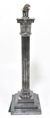 Lot 1040 - A circa 1900 silver plated Corinthian column table lamp