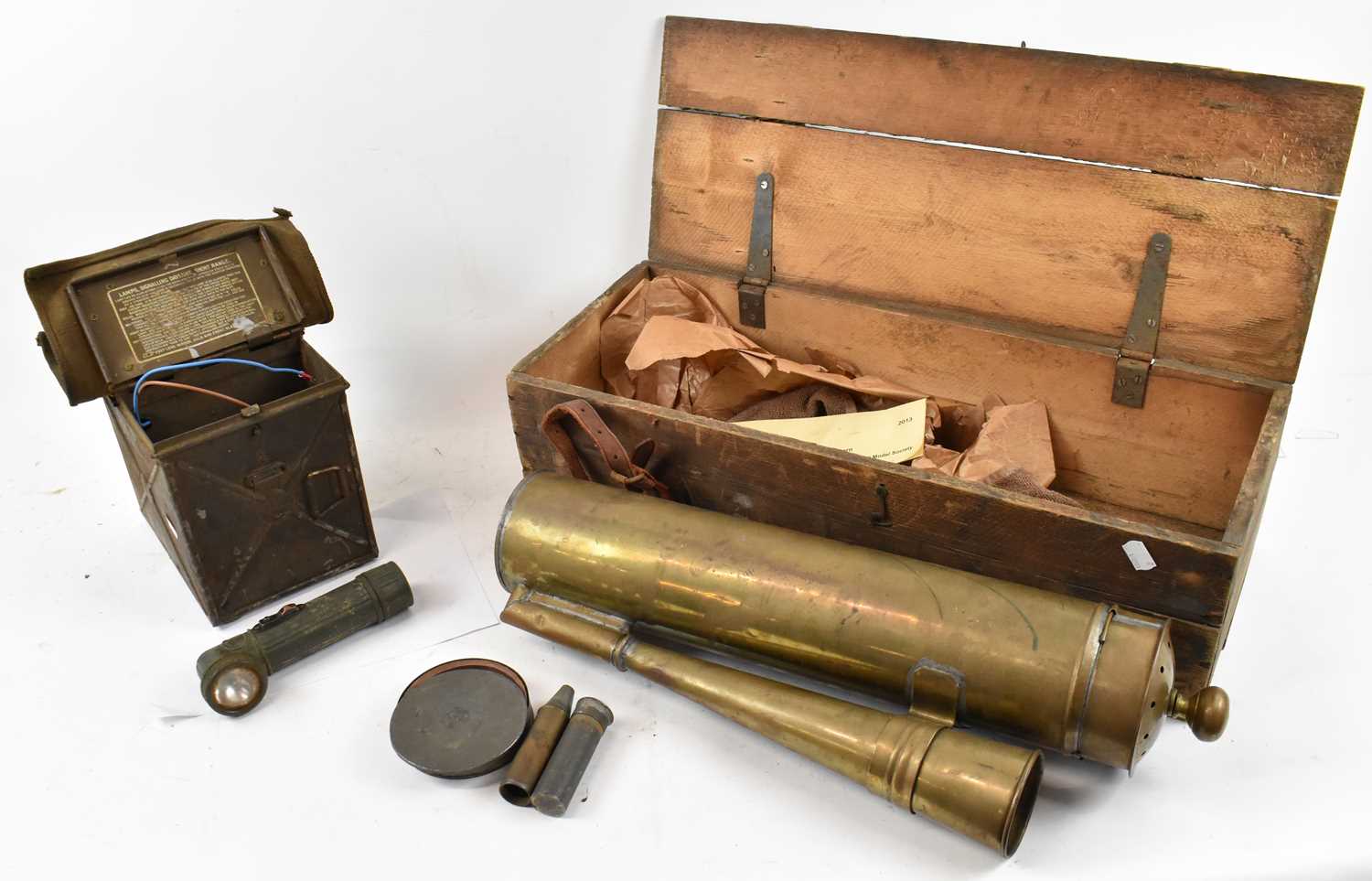 Lot 298 - A military Morse code light and vintage ship's...