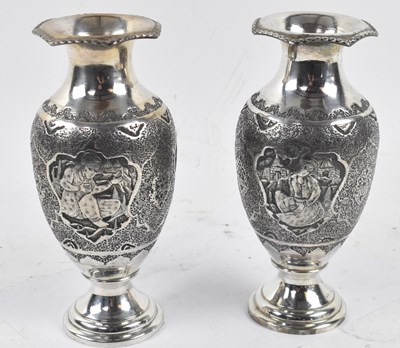 Lot 746 - A pair of Persian Isfahan type white metal...