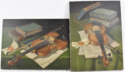 Lot 704 - BAILEY; a pair of Trompe L'oeil still life...